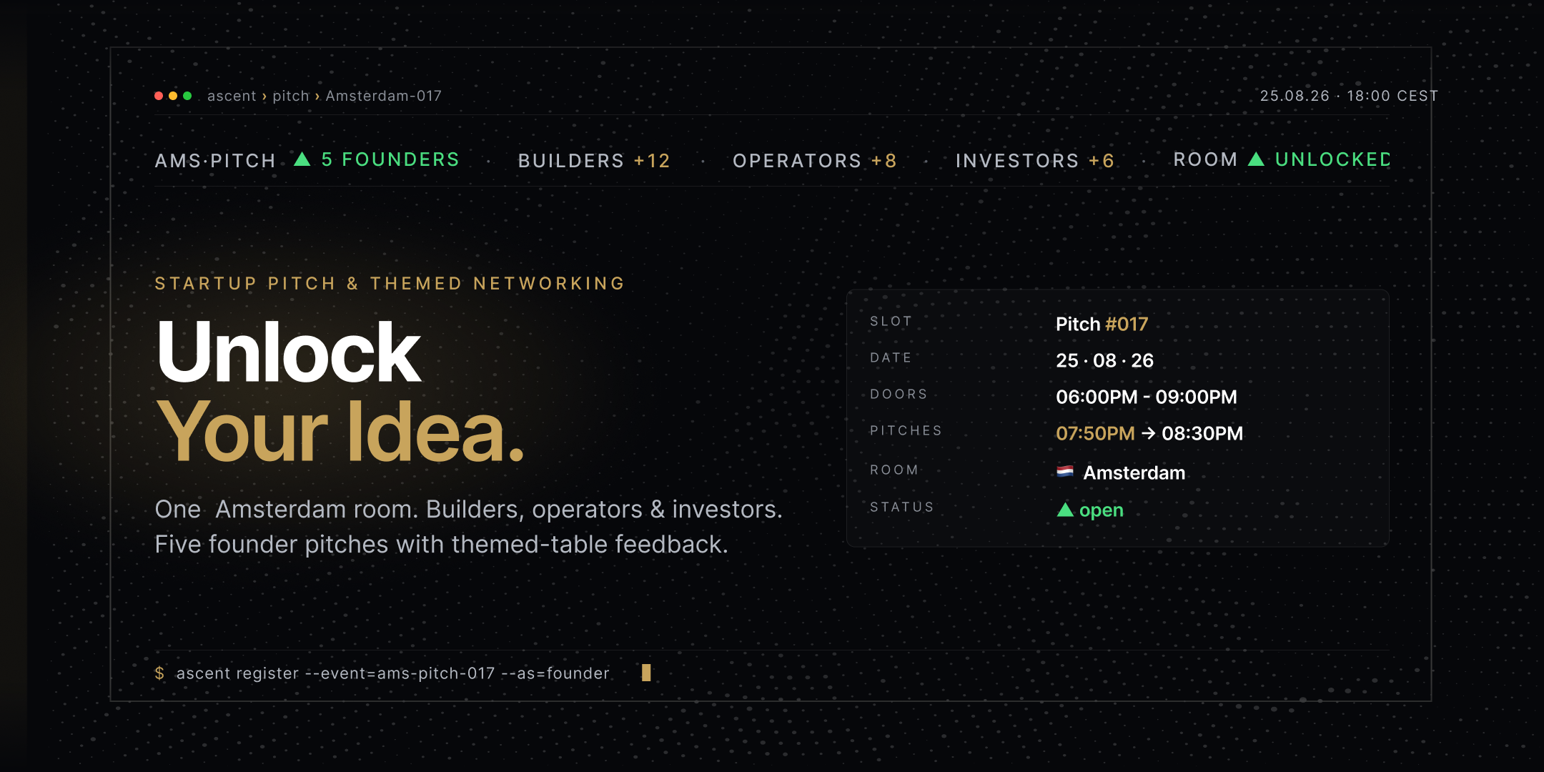 Startup Pitch & Themed Networking Amsterdam | Unlock Your Idea