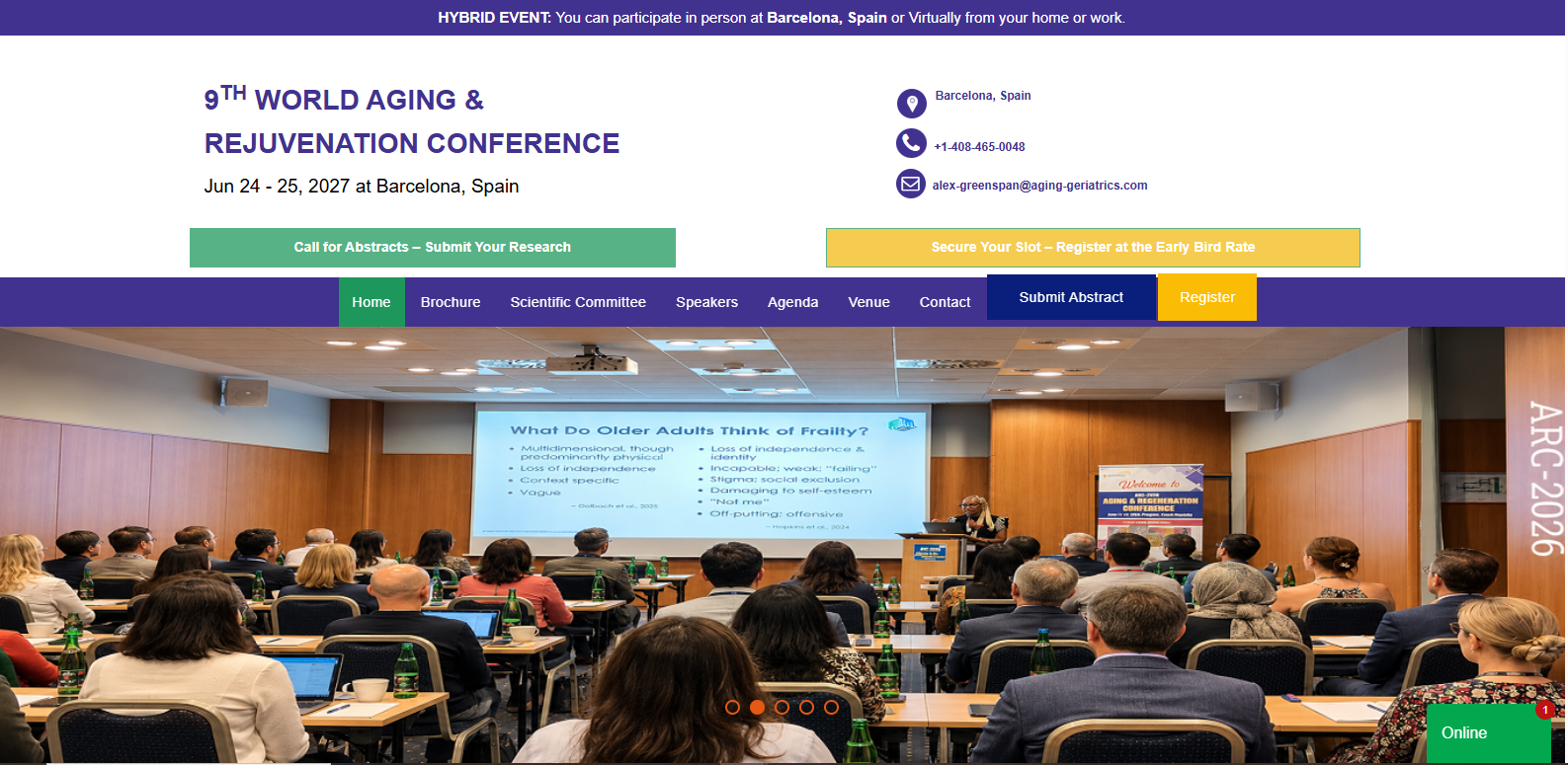 9th World Aging and Rejuvenation Conference (ARC-2027)