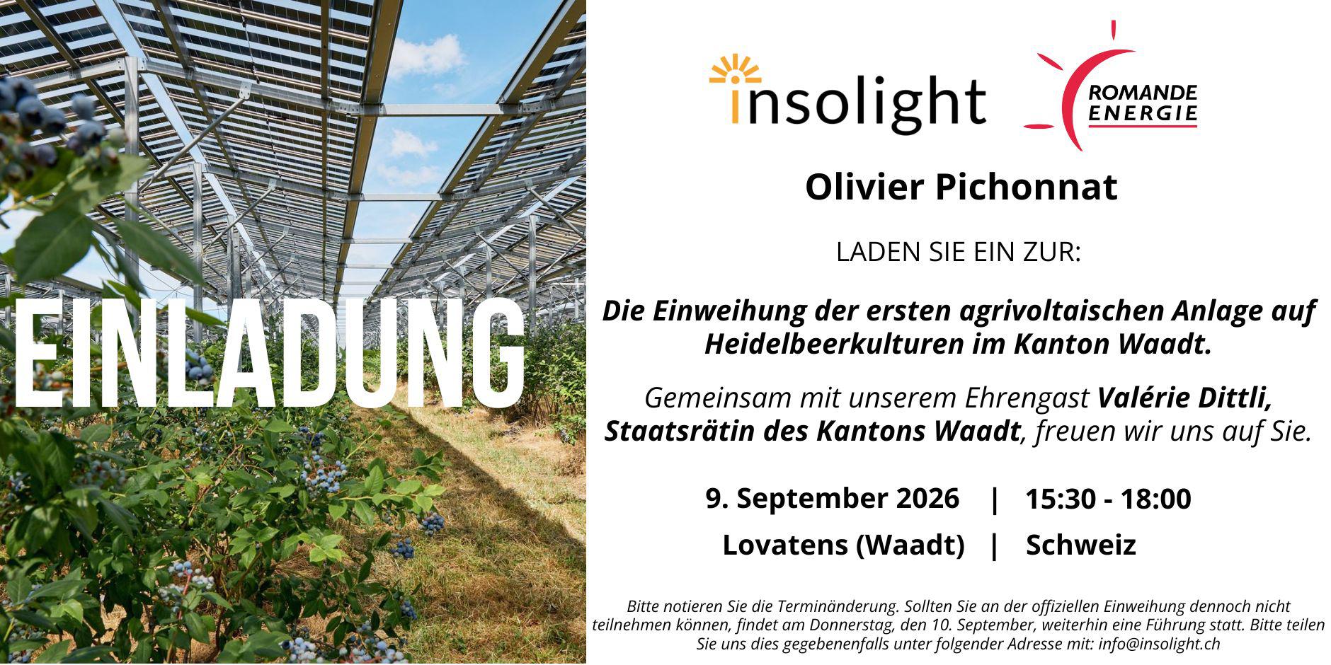 Einweihung der neuen Agrivoltaik-Anlage auf Bio-Heidelbeerfeldern