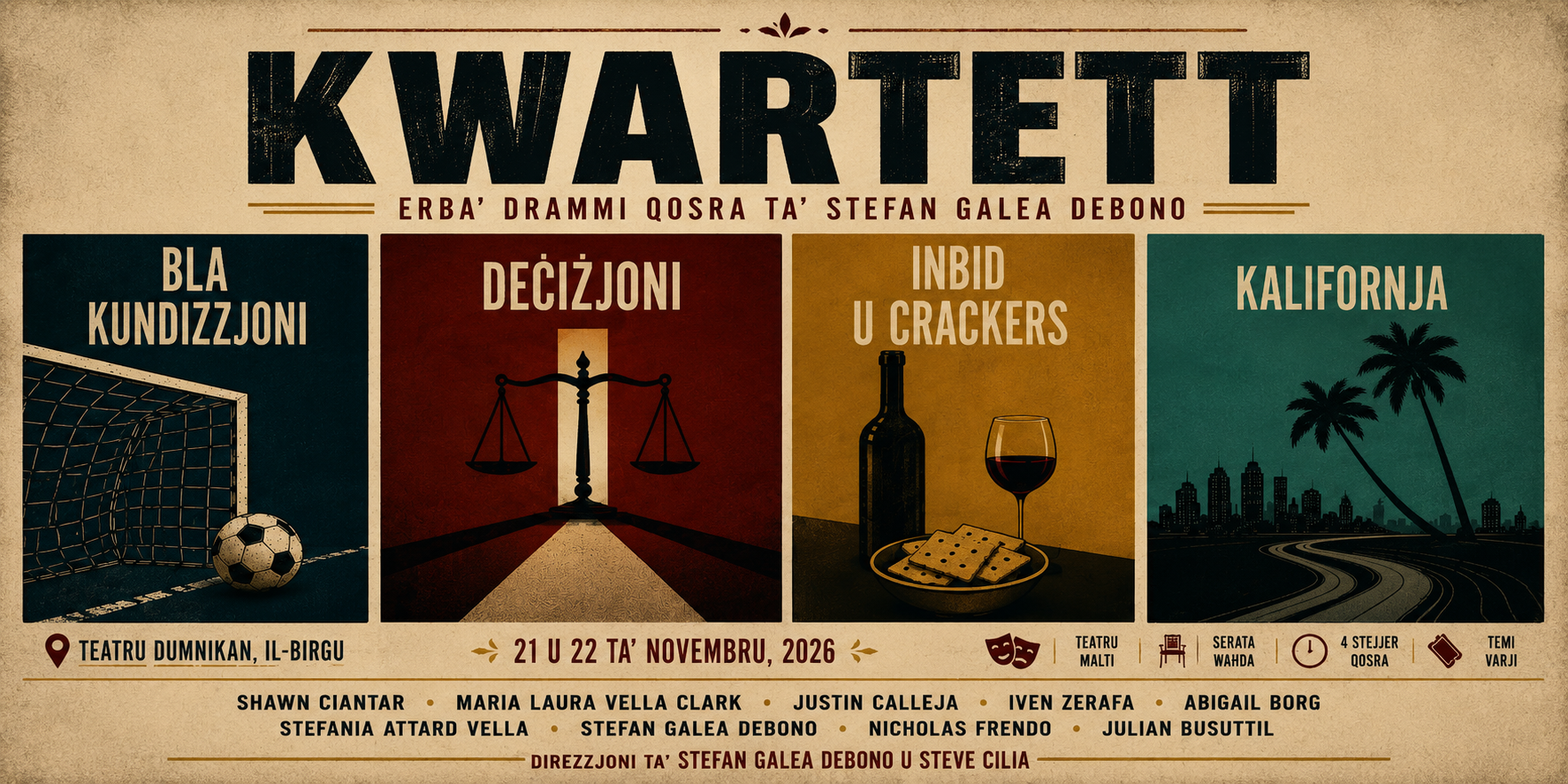 KWARTETT – Erba’ Drammi Qosra ta’ Stefan Galea Debono